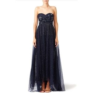 Marchesa Notte sequin embroidered gown dress navy